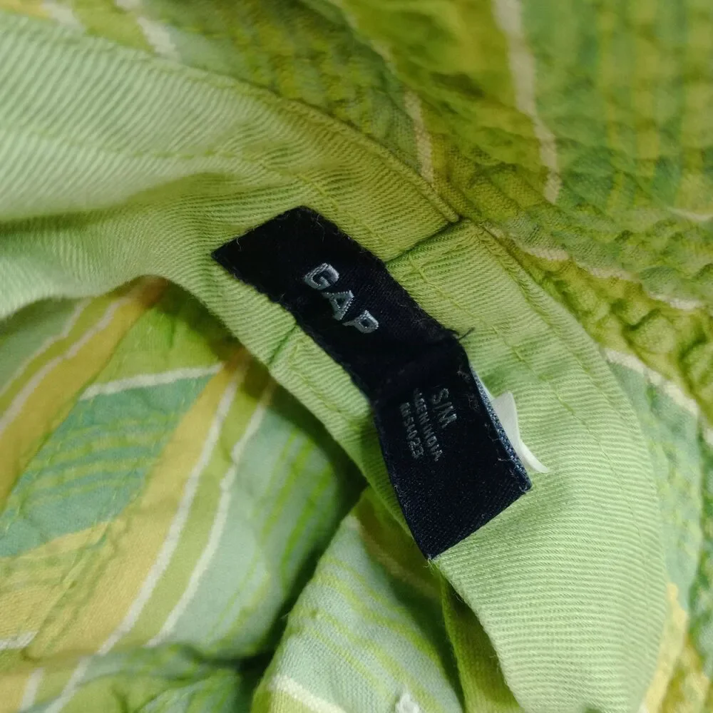 Vtg Gap Cotton Bucket Sun Hat Cap Green Yellow Stripe Beach Infant Toddler S/M